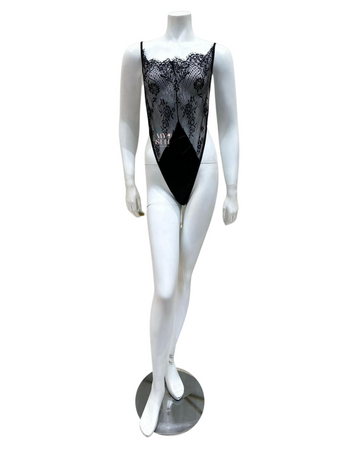 Oh La La Cheri 40-11440 Black Lace Teddy & Satin Robe with Lace Sleeves myselflingerie.com